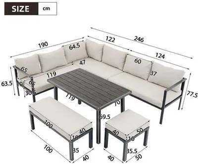 Produktbild von Garten Lounge Set 9 Personen Holztisch Plastiktisch Eckbank