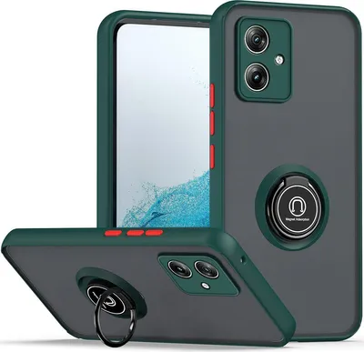 Immagine prodotto di Custodia per Motorola Moto G54 traslucida opaca in TPU con supporto ad anello e supporto verde scuro