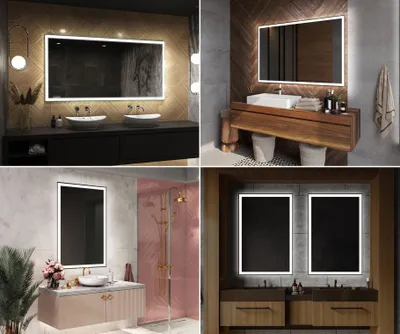 Produktbild von Badspiegel 120x80 cm - Horizontal mit LED Beleuchtung - LED Farbe Kaltweiß 7000K - L01 - Individuell Nach Maß - Beleuchtet Wandspiegel Lichtspiegel Badezimmerspiegel