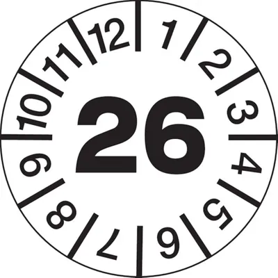 Produktbild von Dreifke® Prüfplakette weiß/schwarz 2026 - 20 mm Folie selbstklebend