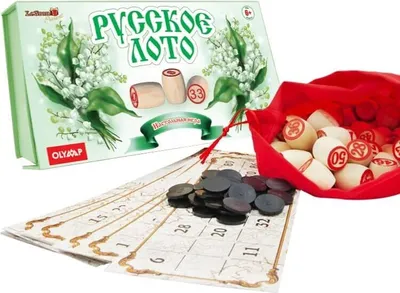 Produktbild von Bingospiel Lottospiel Russisches Lotto (Loto) Spielset mit Holzfiguren Familienspiel Maiglöckchen Motiv