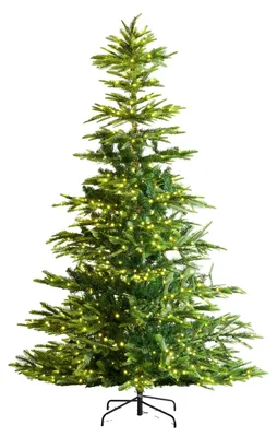 Produktbild von VEVOR Weihnachtsbaum, 2,3 m vorbeleuchteter künstlicher Weihnachtsbaum, voller Feiertagsdekorationsbaum mit 700 warmweißen LED-Lichtern, 1319 Zweigspitzen, Metallbasis für die Dekoration von Zuhause, Partys und Büros, Bleistift Weihnachtsbaum, 7.5 ft
