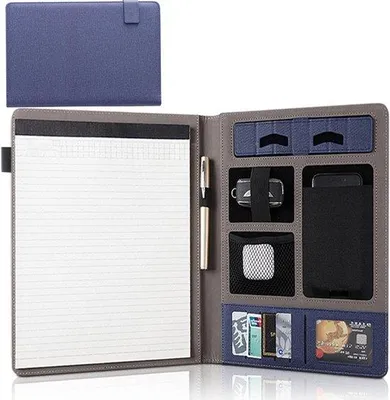 Image de Porte-documents de conférence en cuir A4 - Porte-documents avec écritoire et sacoche pour ordinateur portable - bleu - pour les voyages - Portfolio - Portefeuilles de voyage