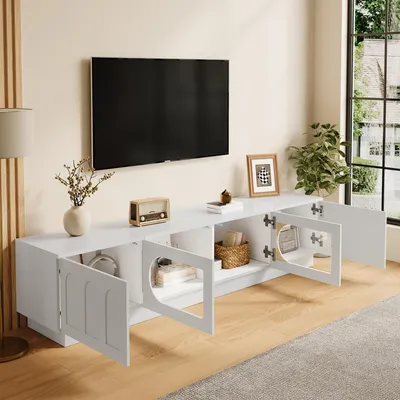 Immagine prodotto di Mobile TV a basso profilo con illuminazione LED, mobile TV con porta in vetro, base TV con controllo tramite app e passacavi