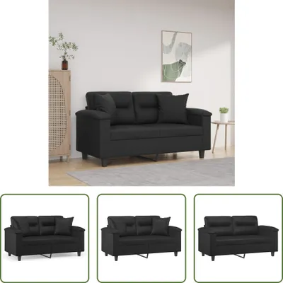 Image de The Living Store Canapé 2 places avec coussins décoratifs Noir 120 cm Similicuir