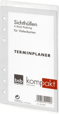 Produktbild von bsb Ersatzeinlage Sichthüllen für Visitenkarten - Größe: Circa A6-6-Fach Lochung Kompakt Terminplaner Organizer - 02-0064