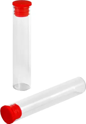 Produktbild von 100 Stück Flachbodengläser 50 x Ø10mm klar mit rotem Stopfen