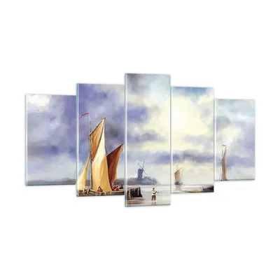 Produktbild von Bilder auf glas - 5 Teile - Fischer Schiff Fan - 160x85cm - Glasbilder - Wandbilder - Bilder - zum Aufhängen bereit - Wanddekoration aus Glas - Glas Bilder - Wandbild auf Glas - GEA160x85-4318