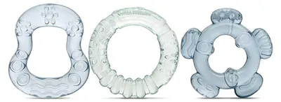 Produktbild von Baby Care Beißring 3er Set wassergefüllt, versch. Formen und Farben, ab 3 Monate hellblau