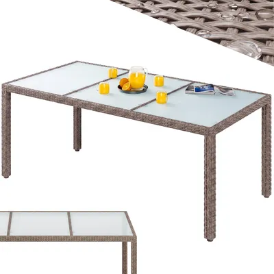 Produktbild von CASARIA® Gartentisch Wetterfest 190x90x75cm Polyrattan Höhenverstellbar 5mm Sicherheitsglas Garten Terrasse Esstisch Outdoor Tisch Gartenmöbel Creme