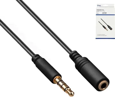 Produktbild von DINIC Audioverlängerung 3,5mm 4pin Klinke, 4-Pin Klinkenverlängerung, Stecker auf Buchse, Schwarz, 3m