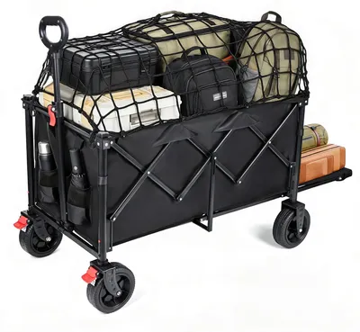 Imagen del producto de Carro de mano plegable, de 150 a 230 litros de capacidad, con una carga máxima de 120 kg, con freno de estacionamiento, ideal para camping y playa