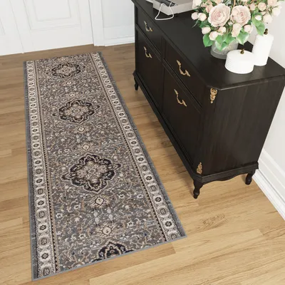 Produktbild von Läufer Teppich Meterware Flur Wohnzimmer Schlafzimmer Kurzflor Grau Klassisch Design Meliert  70 x 280