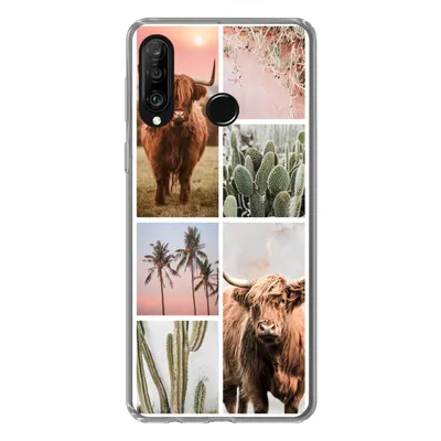 Produktbild von MuchoWow® Handyhülle Schutzhülle Hülle für Huawei P30 Lite Schottischer Highlander - Sukkulente - Pastell Silikon Softcase Handy Hülle - Handyhülle