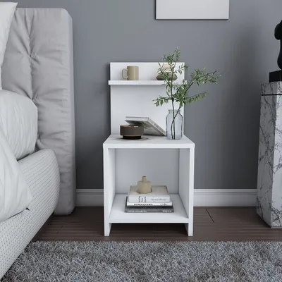 Immagine prodotto di Skye Decor, comodino di alta qualità, bianco, 35,6 x 37,4 x 72 cm | Pannello truciolare rivestito al 100% in melamina, spessore: 18 mm | Design moderno per la camera da letto e tocchi di stile.