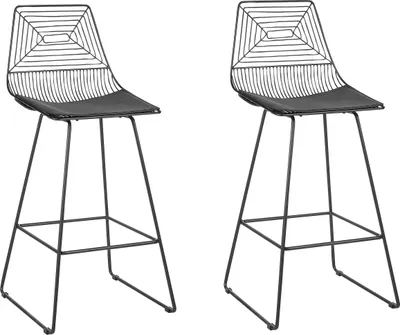 Produktbild von BELIANI Barstuhl 2er Set Schwarz Metall mit Lehne Kissen Kunstleder Modern Industrie Design Sitzmöbel Wohnzommer Küche Bar Wohnküche Ausstattung