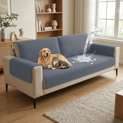 Image de Housse de canapé imperméable pour canapé 2 places, anti-salissures et antidérapante