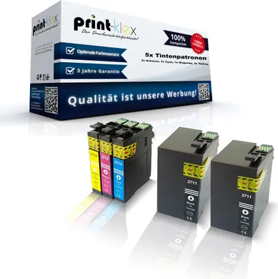 Produktbild von 5x kompatible XXL Tintenpatronen für Epson Workforce WF 3600 WF 3620 DWF WF 3620 WF 3640 DTWF Series Black Cyan Magenta Yellow - Easy Pro Serie