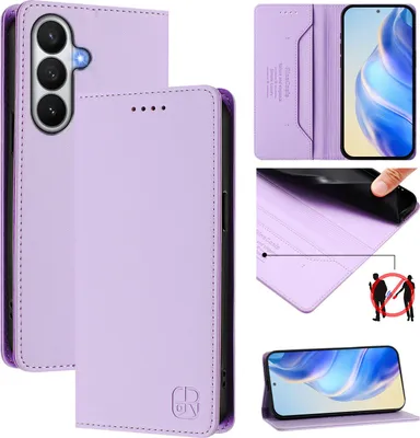 Image de Étui en cuir pour Samsung Galaxy S26, étui à rabat avec compartiments pour cartes, porte-monnaie et support. Violet
