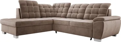Image de Canapé d'angle confortable LOTTA, dimensions 258x212cm, avec fonction sommeil et rembourrage de haute qualité - Meuble idéal pour les petites et grandes pièces Disposition des meubles à gauche Couleur : CAPPUCINO