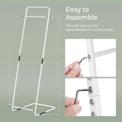 Produktbild von Schmaler Kleiderständer - Freistehende Garderobe - L-förmig - Platzsparend - Eckmodell - Metall - 40 x 40 x 140 cm - Weiß