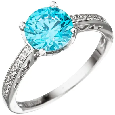 Produktbild von Ring Damenring mit Zirkonia türkis blau hellblau facettiert 925 Silber Fingerring Innenumfang 52mm  Ø16.6mm