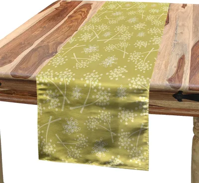Produktbild von ABAKUHAUS Botanisch Tischläufer, Rural Konzept Retro Blumen und abstrakte Kräuter in Pastellfarben, 40 x 180 cm, Khaki Blassgelb