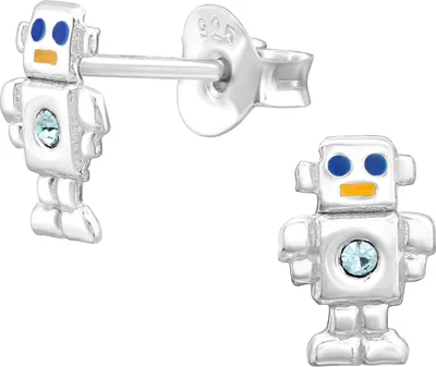 Produktbild von Kinderohrstecker 925 Sterling Silber Roboter mit Kristall