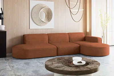 Zdjęcie produktu dla Designerski Narożnik, Sofa w kształcie litery L MODENA, tkanina Poso Miedziany Prawy