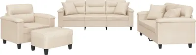 Zdjęcie produktu dla vidaXL 4-częściowa sofa z poduszkami Beżowa tkanina z mikrofibry
