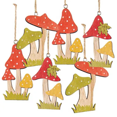 Produktbild von Herbstliche Anhänger Fliegenpilz aus Holz rot grün 7,5 x 8,5 cm