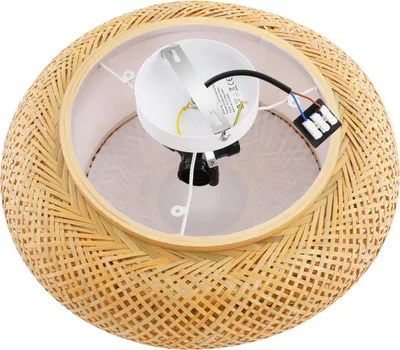 Produktbild von Boho Rattan - Deckenleuchte - Bambus & Eisen - 3x E27 (ohne Leuchtmittel) - Ø40 cm H14 cm - Retro/Boho - Gelb