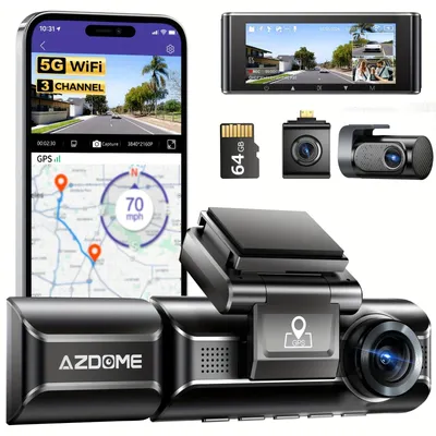 Immagine prodotto di Dashcam - Autocamera - Telecamera per cruscotto - Videoregistratore - Telecamera di sicurezza - Triplo canale