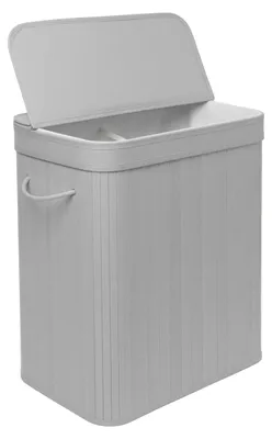 Immagine prodotto di Cesto portabiancheria Relaxdays con coperchio, in bambù, 100 l, 2 scomparti interni, A x L x P: 63 x 52 x 32 cm, cesto portabiancheria da bagno, grigio