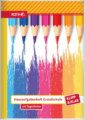 Produktbild von ROTH Klipp&Klar Grundschul-Aufgabenheft mit Tagesfarben, A5, 1 Woche 2 Seiten, Buntstifte