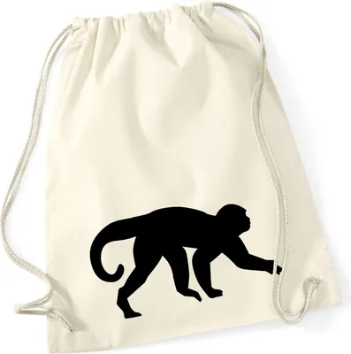 Produktbild von Huuraa Turnbeutel Affe Silhouette 12 Liter Natural Baumwolle Rucksack Geschenkidee