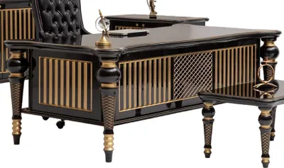 Produktbild von Klassische Schreibtisch Robust Arbeitstisch Schwarz Arbeitszimmer Tisch Art déco