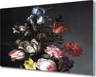 Produktbild von Glas-Herdabdeckplatte Glaskeramikkochfeld-Abdeckung Spritzschutz - 80x52 cm - Dunkel Blumenstrauß