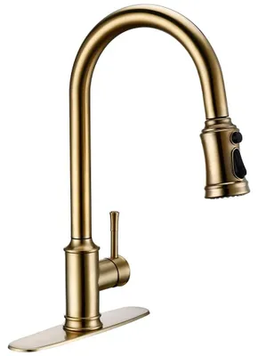 Immagine prodotto di Miscelatore da cucina con sensore a contatto - Miscelatore monocomando - Doccetta estraibile - Acqua calda e fredda - Girevole - Montaggio su piano di lavoro - Ottone spazzolato dorato