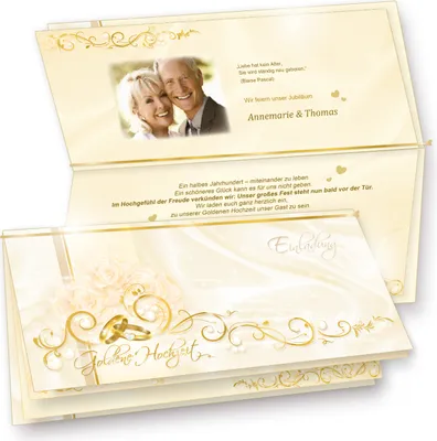 Einladungskarten Goldene Hochzeit (10 Sets) fein abgestimmte Einladungen Goldhochzeit, Set mit 10 Karten, 10 Umschläge, 10 Einlegeblätter zum Selbstbedrucken