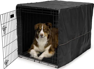 Productafbeelding van Hondenkennelafdekking, 106 cm, maat L, zwart, polyester privacybescherming voor hondenkennels