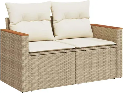Produktbild von vidaXL Gartensofa mit Kissen 2-Sitzer Beige Poly Rattan