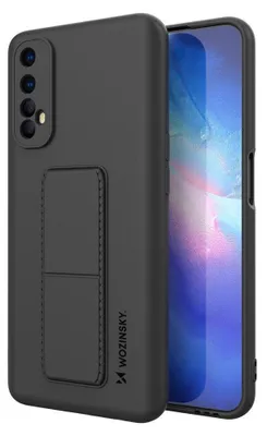 Productafbeelding van cofi1453® Bumperhoes met standaard, opklapbaar, siliconen harde case, beschermhoes met geïntegreerde magneet voor Xiaomi Redmi 9C, in zwart