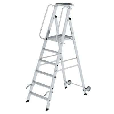 Produktbild von MUNK Aluminium-Stehleiter mit Rollen und Griff 6 Stufen