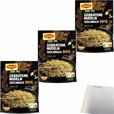 Produktbild von Maggi Magic Asia Gebratene Nudeln Geschmack Ente 3er Pack (3x119g Beutel) + usy Block
