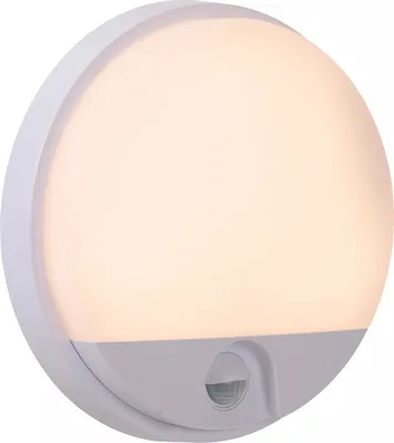 Immagine prodotto di Applique da esterno a LED con sensore HUPS, bianca, 10 W, bianco caldo, 1000 lm, plastica, dimensioni: 21 x 21 x 4,9 cm, IP54, Lucide