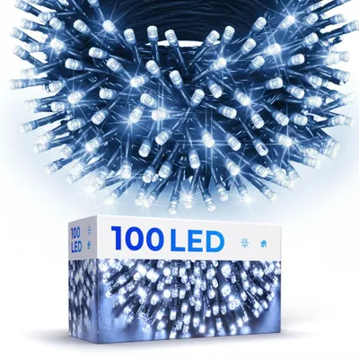Obrázek produktu pro Vánoční Vánoční Světýlka 100 Led, Studená Bílá, Ovládač S 8 Režimy