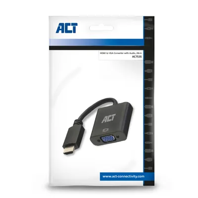 Immagine prodotto di ACT AC7535 Adattatore cavo video 0,23 m HDMI tipo A (standard) VGA (D-Sub) Nero (AC7535)