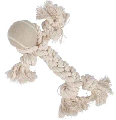 Produktbild von Hundespielzeug, Seil mit Knoten und einem Ball, 25 cm, natur