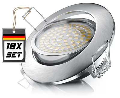 Productafbeelding van Brandson LED inbouwspots, set van 18 stuks, rond, met 4 Watt en 350 lumen, warmwit (3000 K), dimbaar en kantelbaar, aluminium gietframe, plafondspots, zilverkleurig